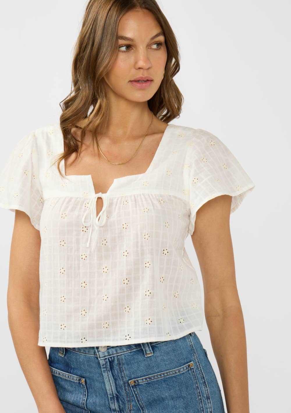 Square Neck Tie Front Top
