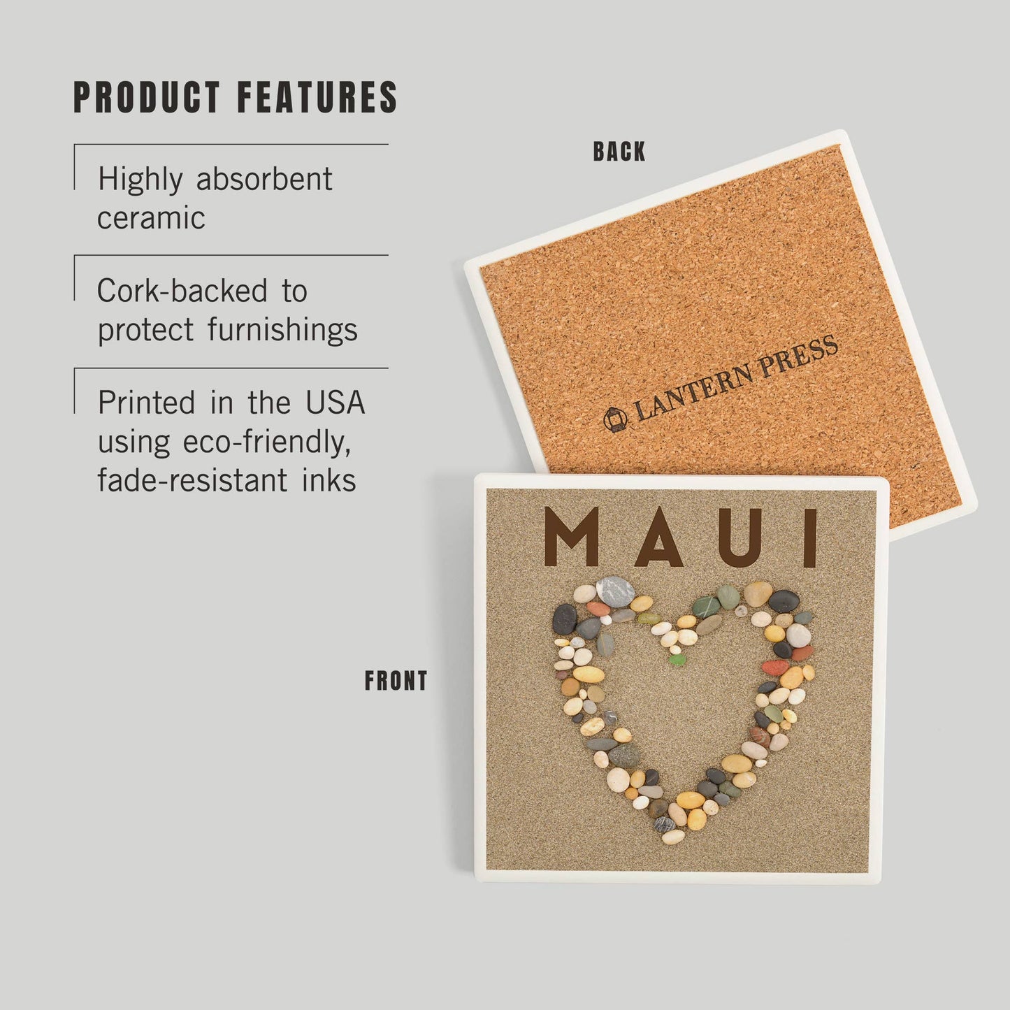 Ceramic Coaster Maui, Hawaii, Stone Heart on Sand