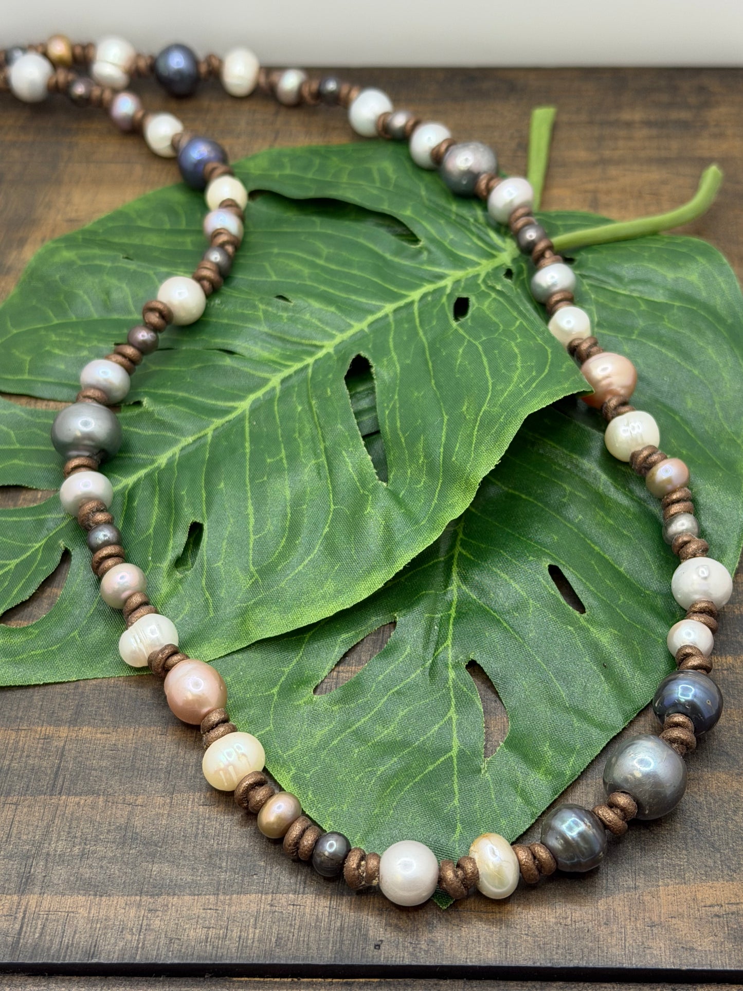 Leather Knotted Multi Pearl Necklace