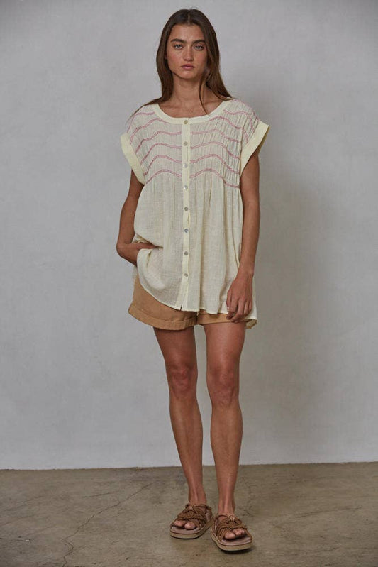 Buttondown Round Neck Sleeveless Tunic