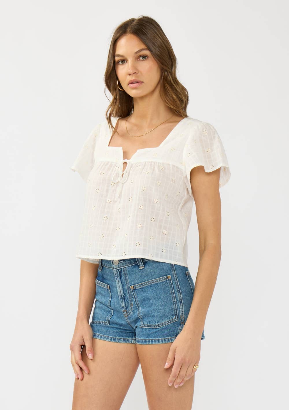 Square Neck Tie Front Top