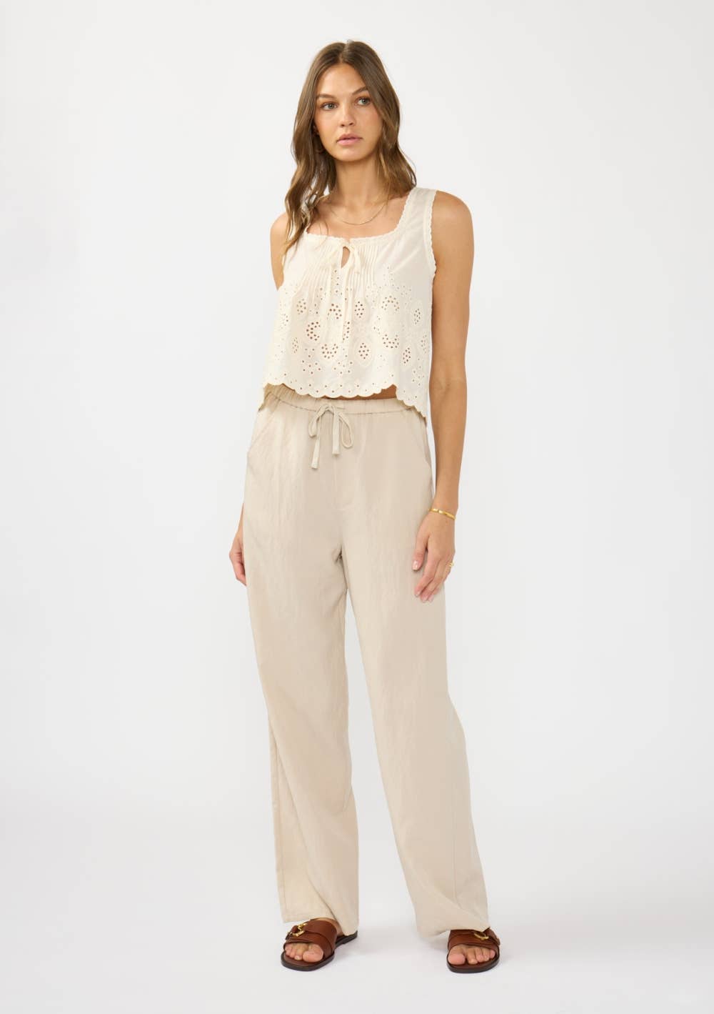 Eyelet Trim Crop Tank