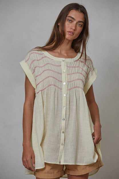 Buttondown Round Neck Sleeveless Tunic