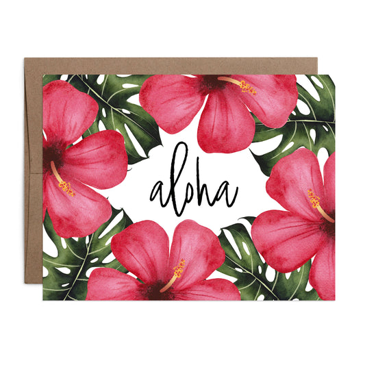 Tropical Hibiscus "Aloha" Greeting Card w/ Envelope