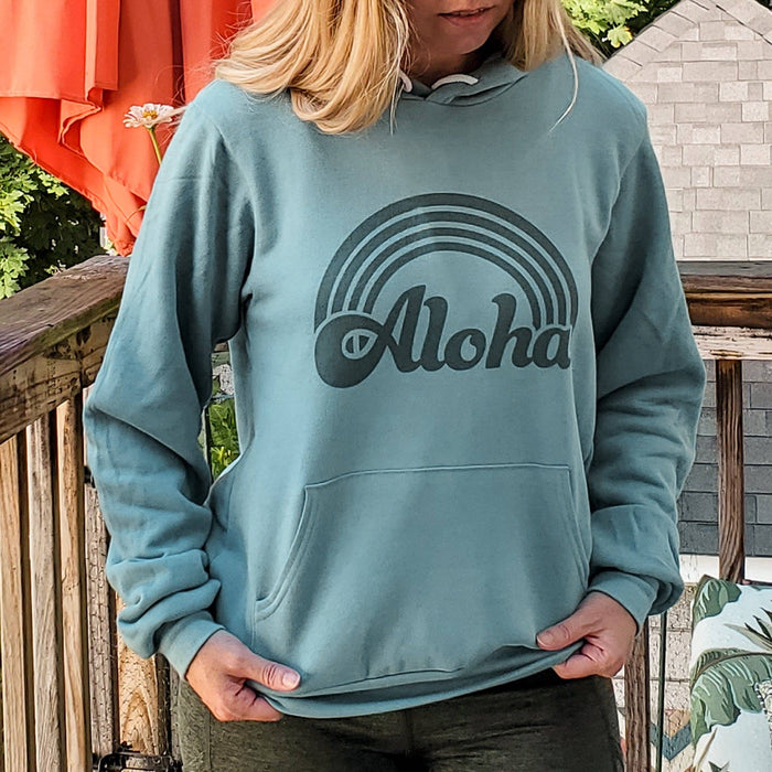 Aloha Retro Rainbow Hoodie in Blue Lagoon