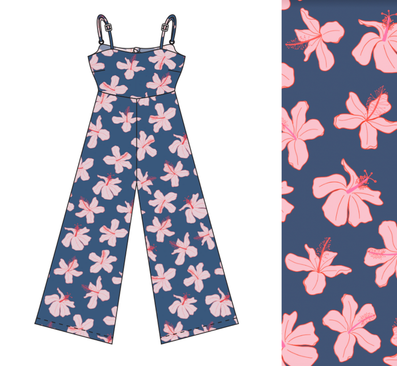 Kai Jumpsuit in Koki'o Blossom (Navy)