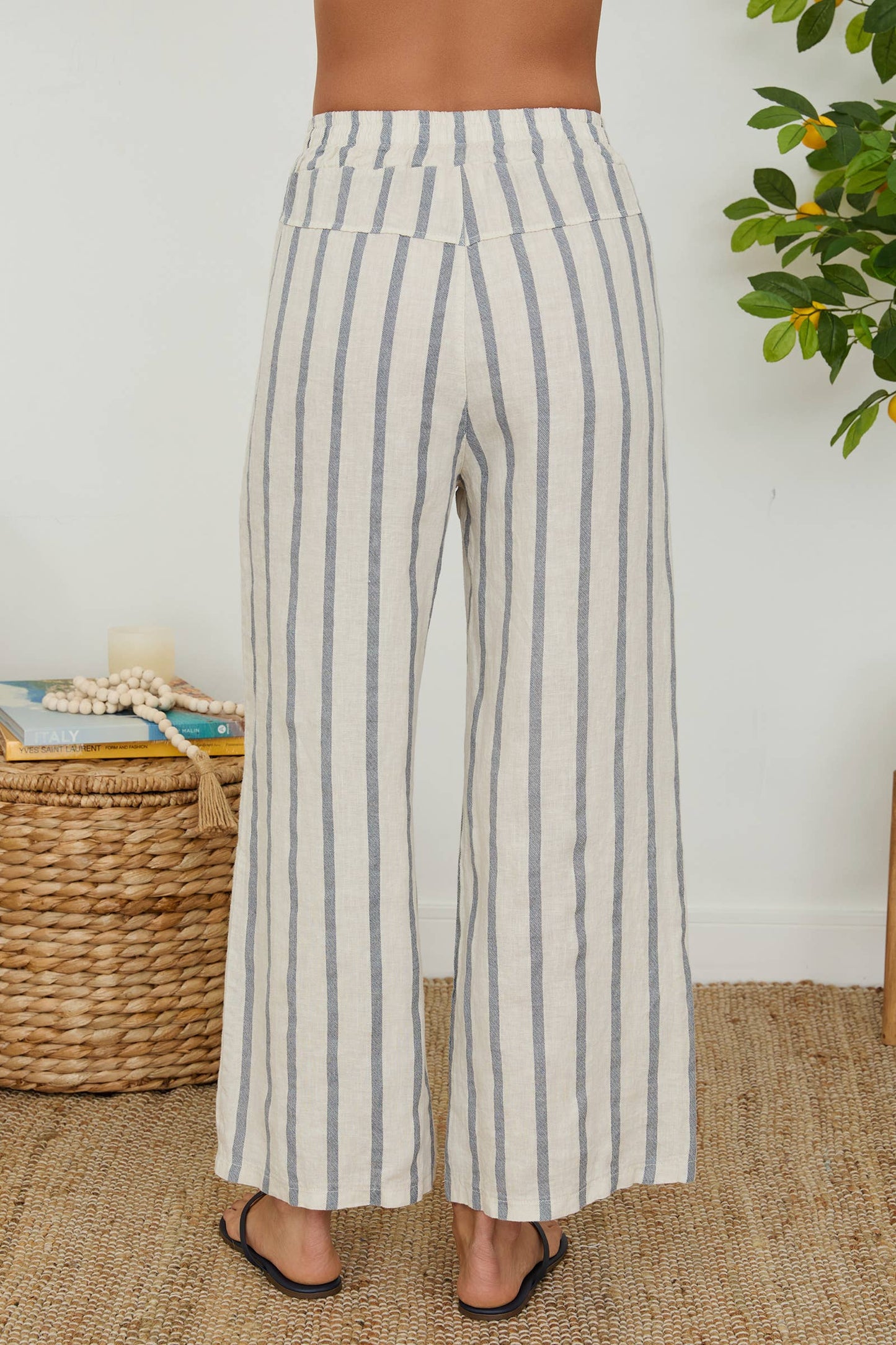 Linen Striped Wide Leg Pant