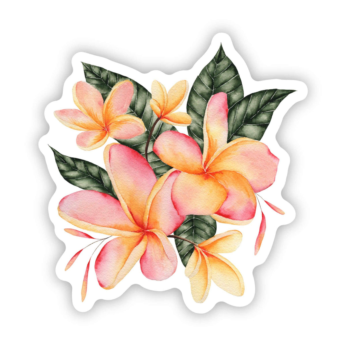 Tropical Plumeria Watercolor Vinyl Sticker - 2.9" x 3"