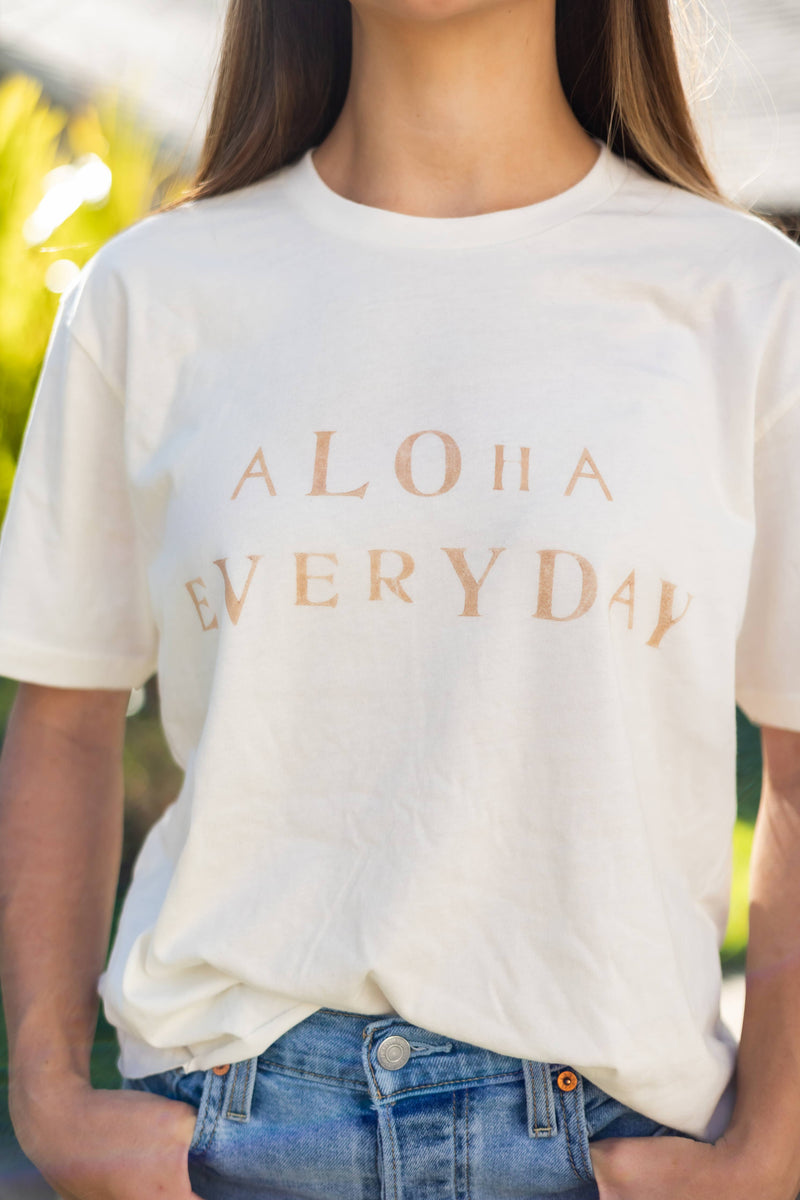 Womens Aloha Everyday Stamped T-Shirt - Natural