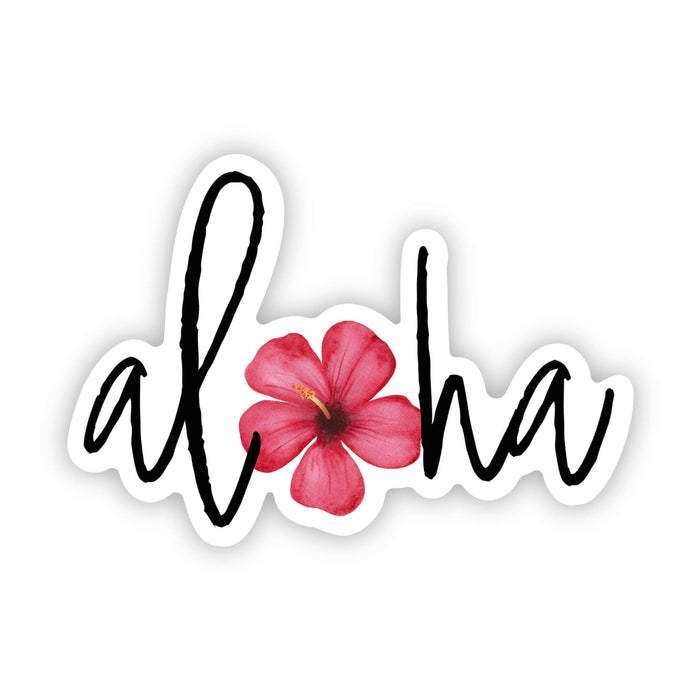 "Aloha" Hibiscus Watercolor Vinyl Sticker - 3" x 2.1"