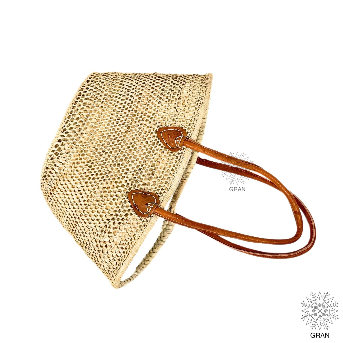 French Market Bag, Straw Tote Bag with Leather Handles