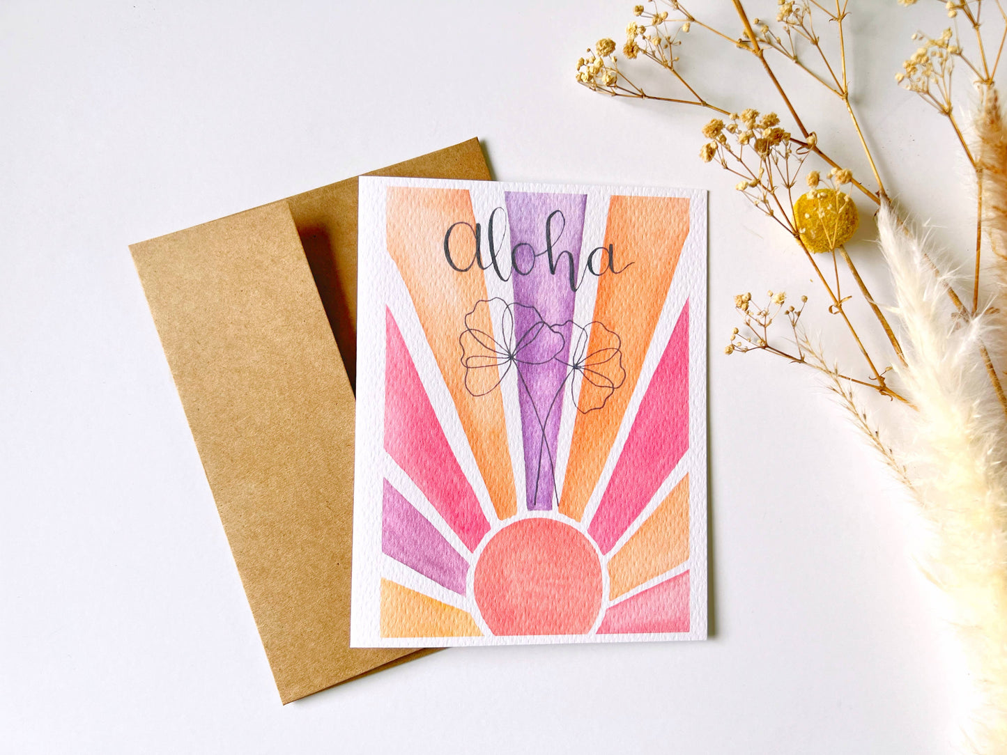 Sun Beam Watercolor Greeting Card | Floral | Aloha Card