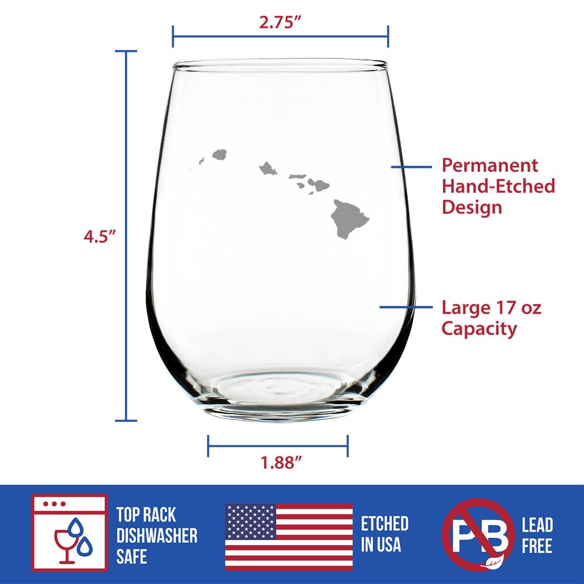 Hawaii Outline Stemless Wine Glass