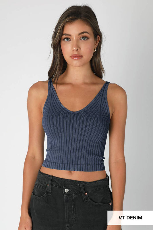 Vintage Wide Ribbed V Neck Top