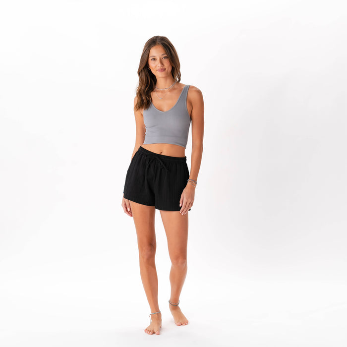 Black Cotton Cabana Shorts