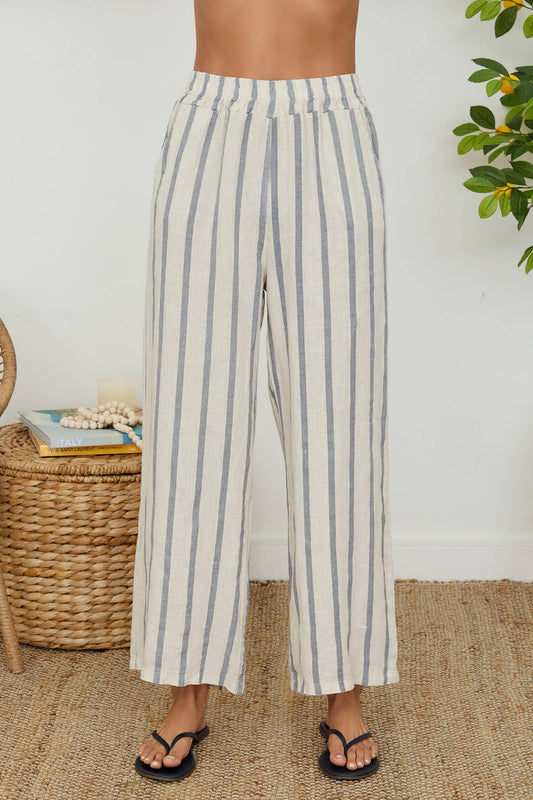 Linen Striped Wide Leg Pant
