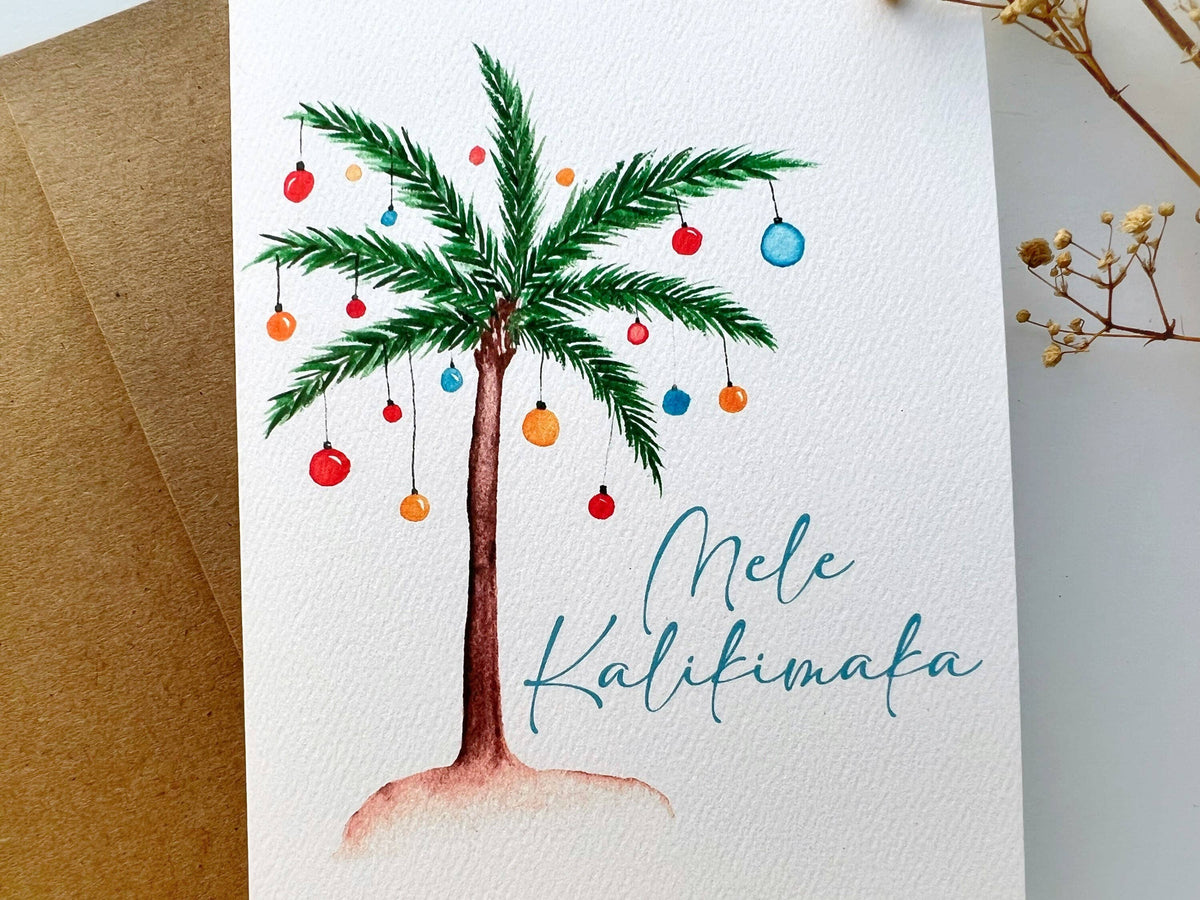 Holiday Palm Tree Watercolor Greeting Card | Stationery