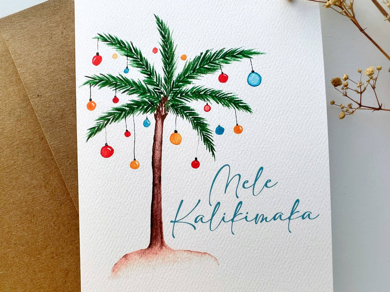 Holiday Palm Tree Watercolor Greeting Card | Stationery