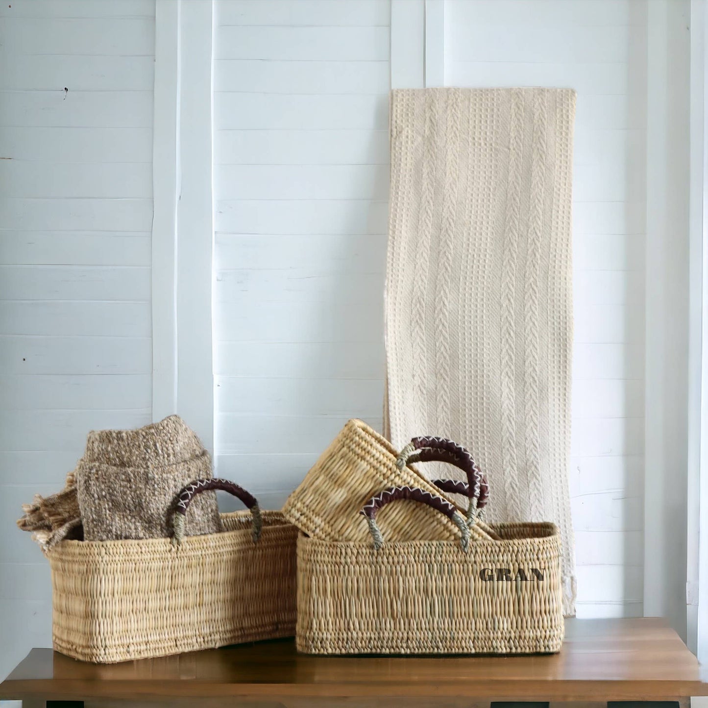 Market Reed Storage & Leather Baskets Shopping Bag