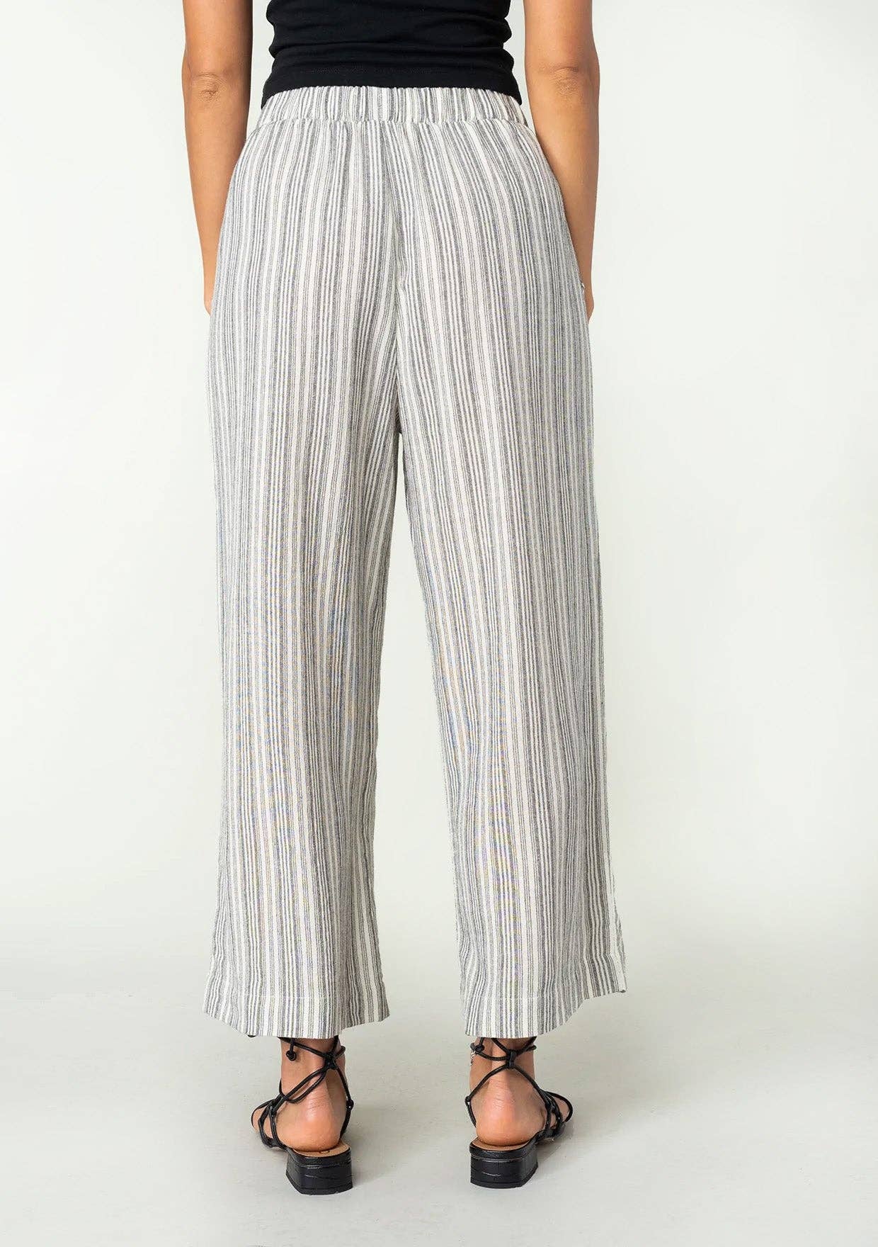 Striped Linen Blend Straight Leg Bottom