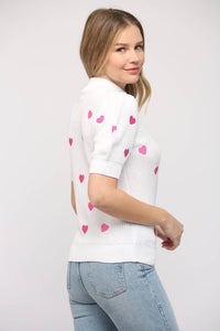 Heart Embroidered Short Sleeve Sweater