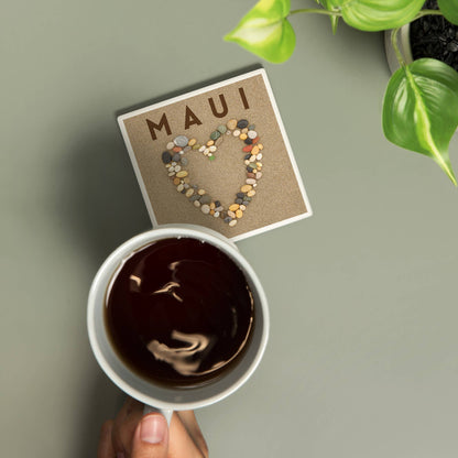 Ceramic Coaster Maui, Hawaii, Stone Heart on Sand