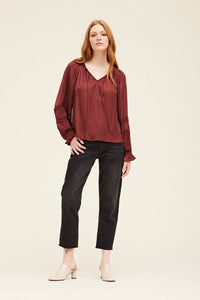 Ruffle Sleeve Blouse- Vino