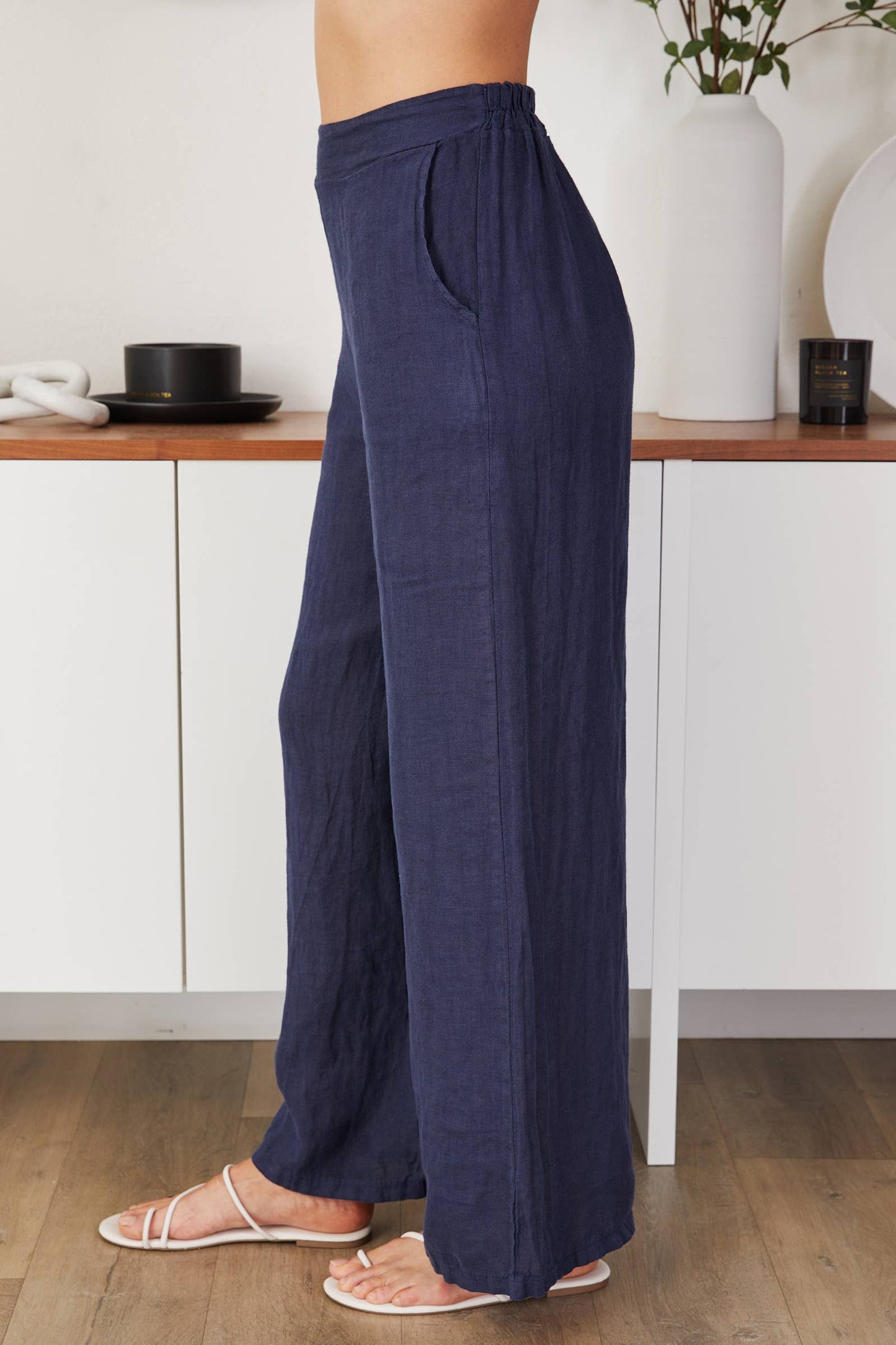 Linen Smocked Waist Palazzo Pant