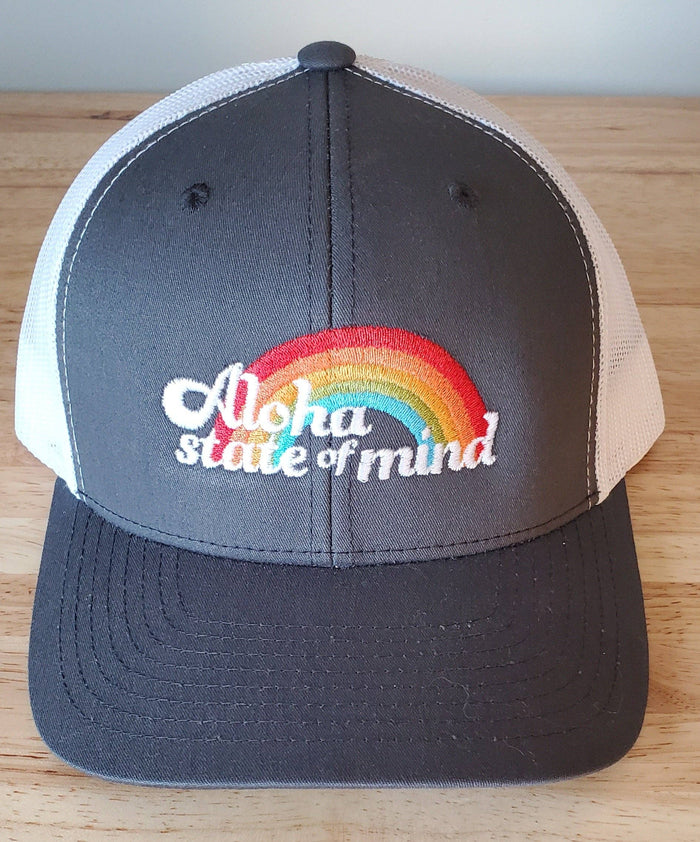 Aloha State of Mind Retro Trucker Hat in Charcoal Gray