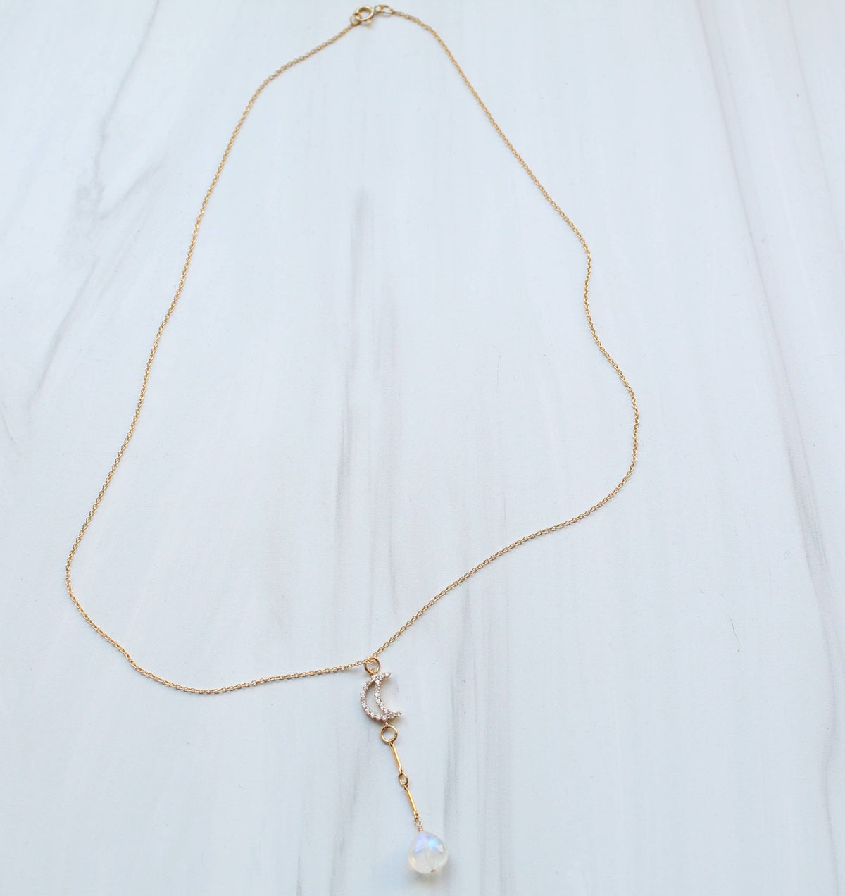 Moon charm with Moonstone Y necklace