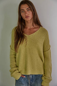 Knit Sweater V-Neck Long Sleeve Top