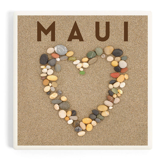 Ceramic Coaster Maui, Hawaii, Stone Heart on Sand