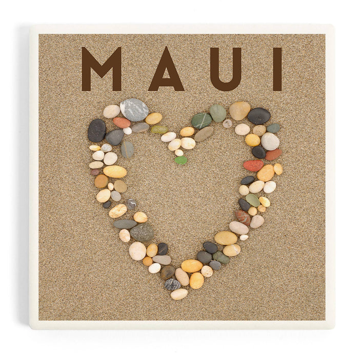 Ceramic Coaster Maui, Hawaii, Stone Heart on Sand