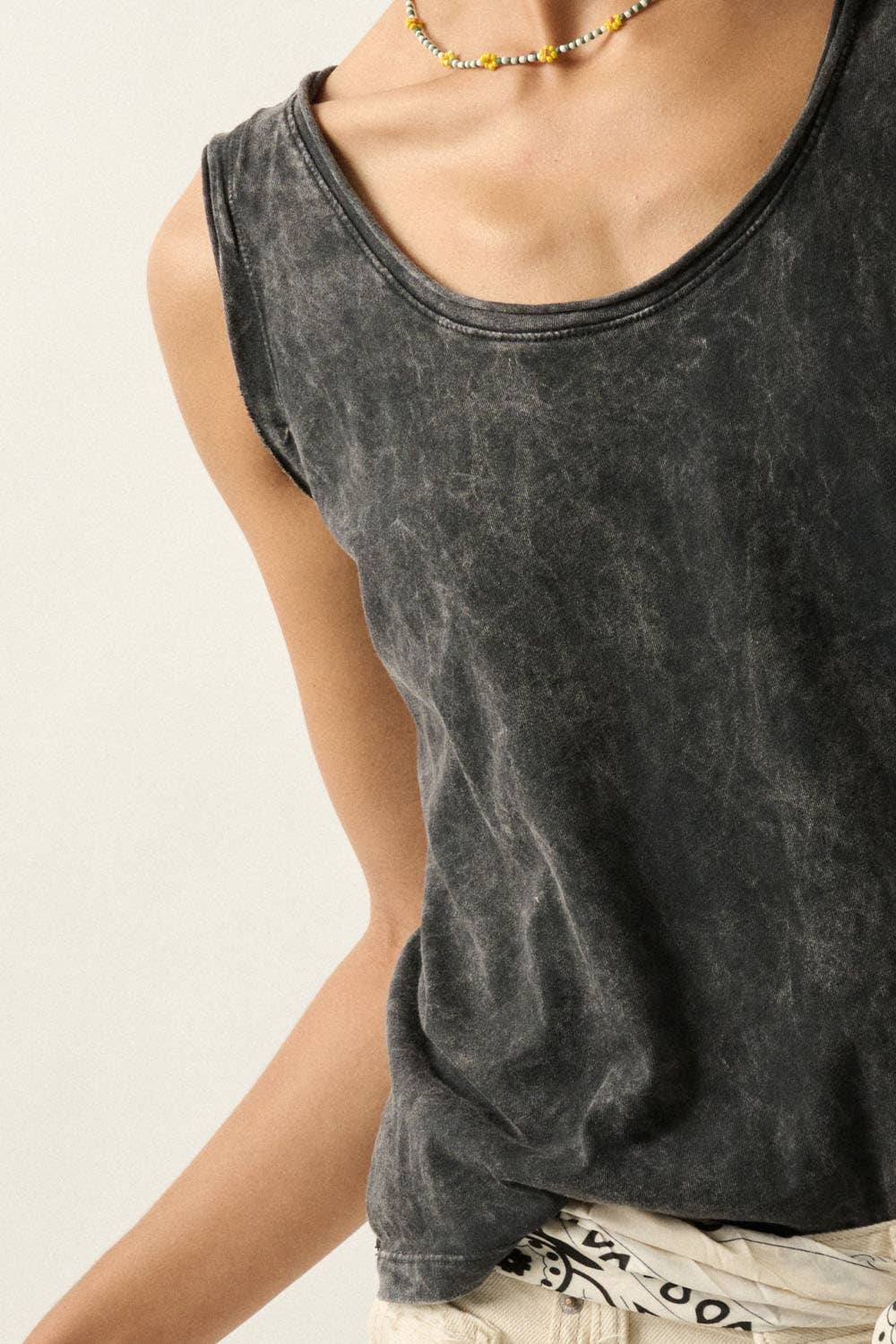 Mineral Wash Scoop Neck Raw Edge Tank Top