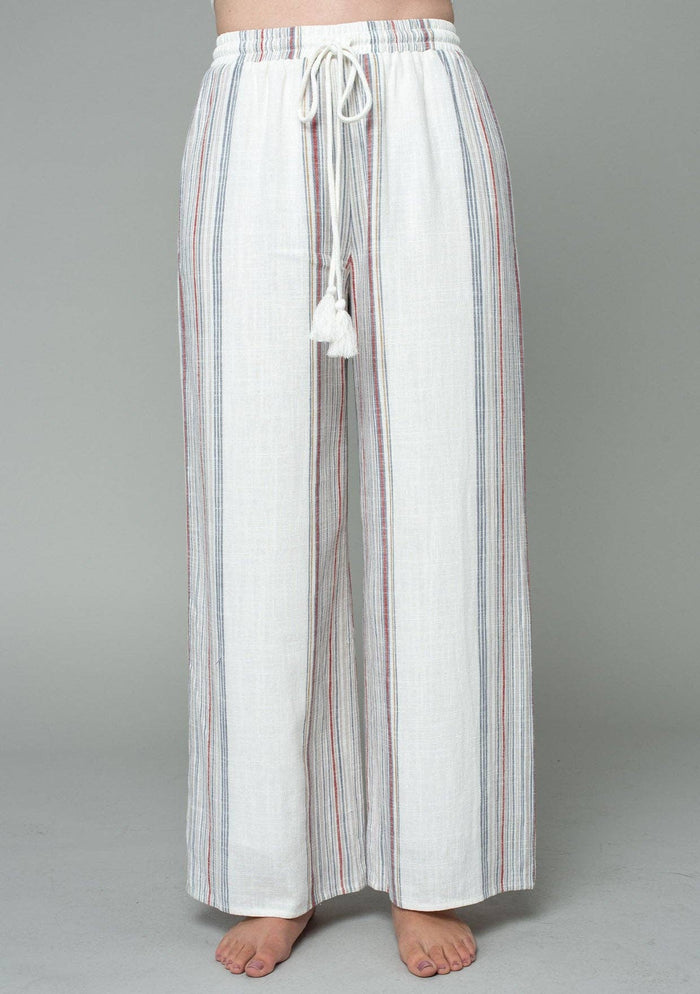 Linen Blend Striped Palazzo Pant