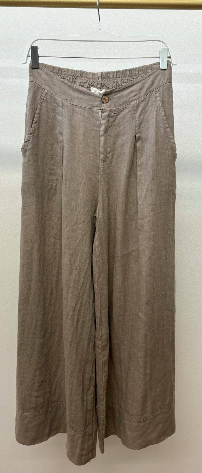 Italian Linen Pleat/Button Front Palazzo Pant