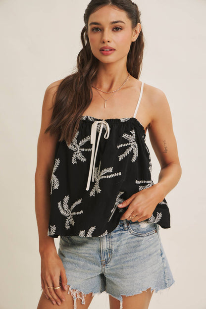 Palm Tree Embroidered Blouse