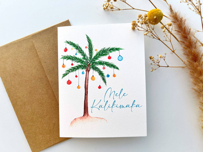 Holiday Palm Tree Watercolor Greeting Card | Stationery