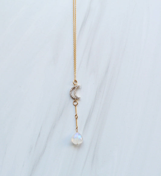 Moon charm with Moonstone Y necklace