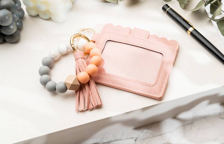 Leather Keychain Wallet With Wristlet Bangle Bracelet