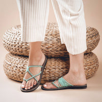 Oceanside Summer Flip Flops Flat Sandals - Turquoise Gray