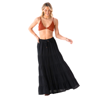 Tiered Cotton Maxi Skirt