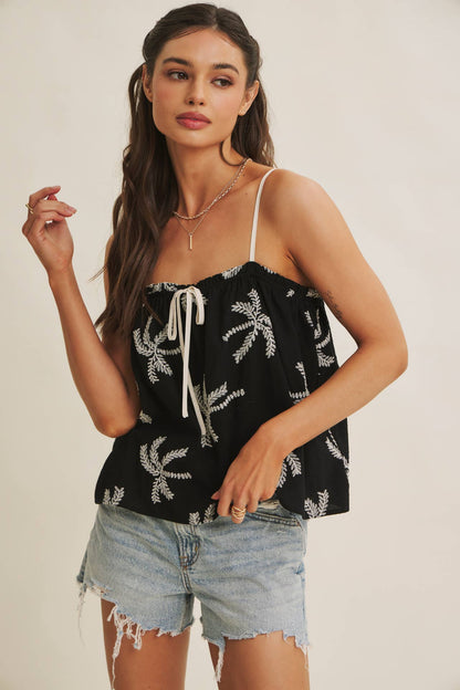 Palm Tree Embroidered Blouse