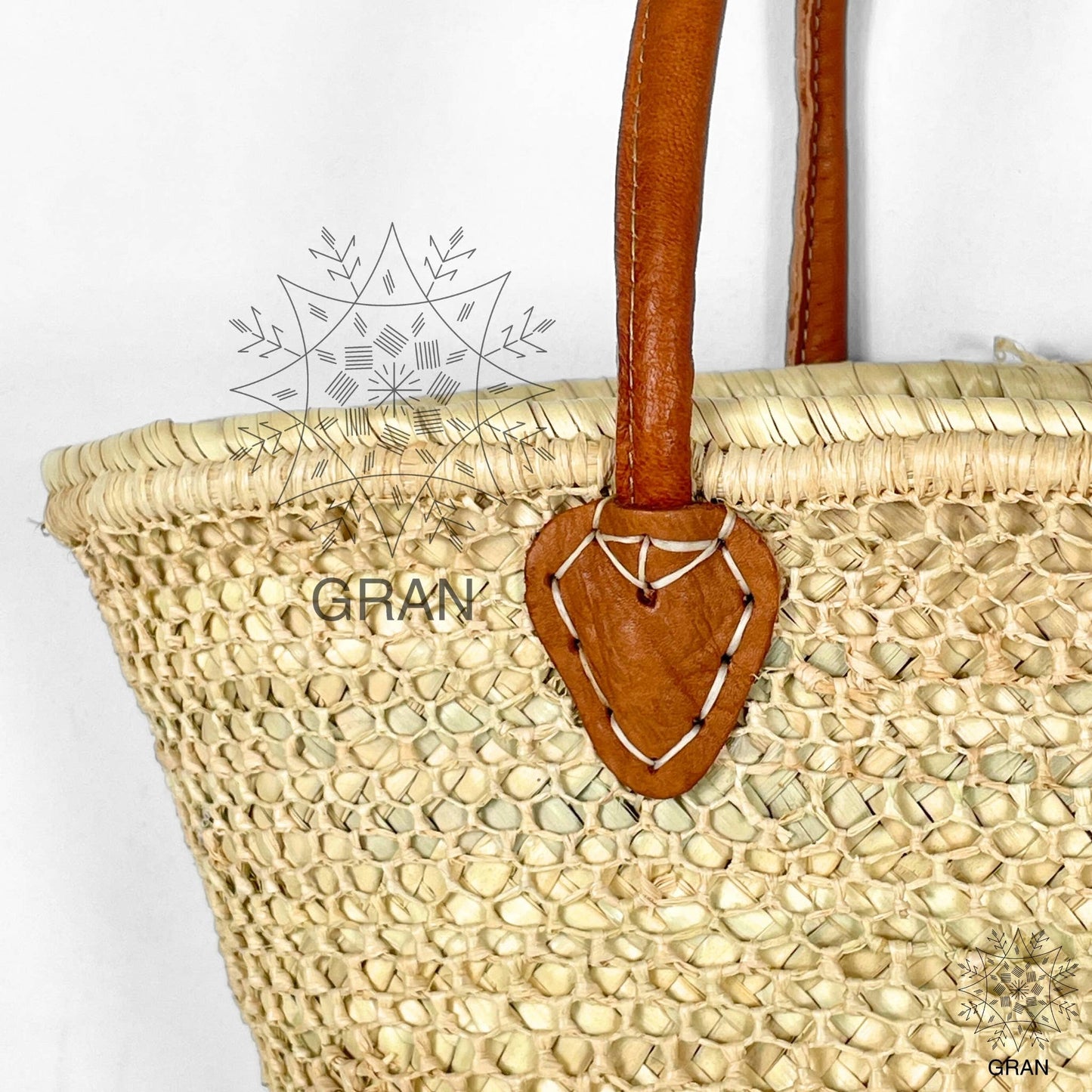 French Market Bag, Straw Tote Bag with Leather Handles