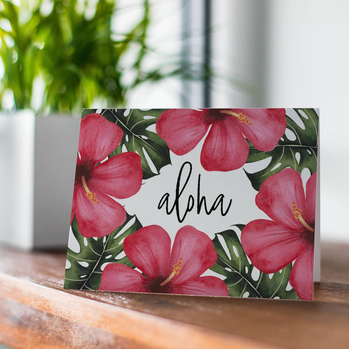 Tropical Hibiscus "Aloha" Greeting Card w/ Envelope