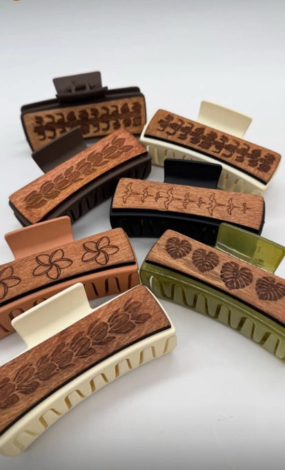Handmade Wood Engraved Hair Clip