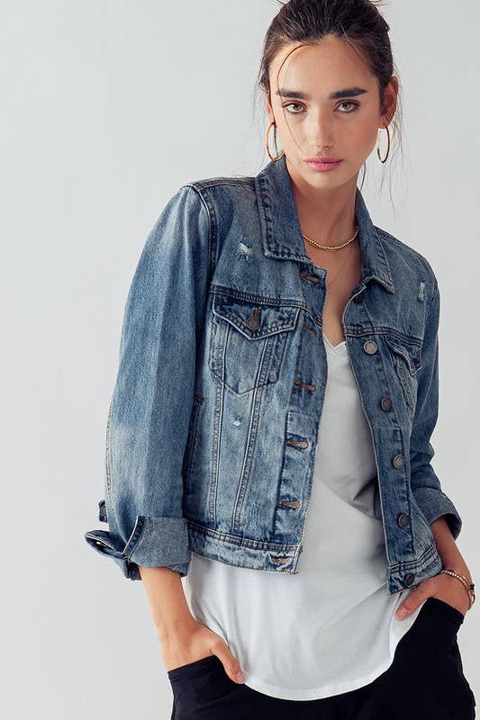 Vintage Washed Crop Denim Trucker Jacket