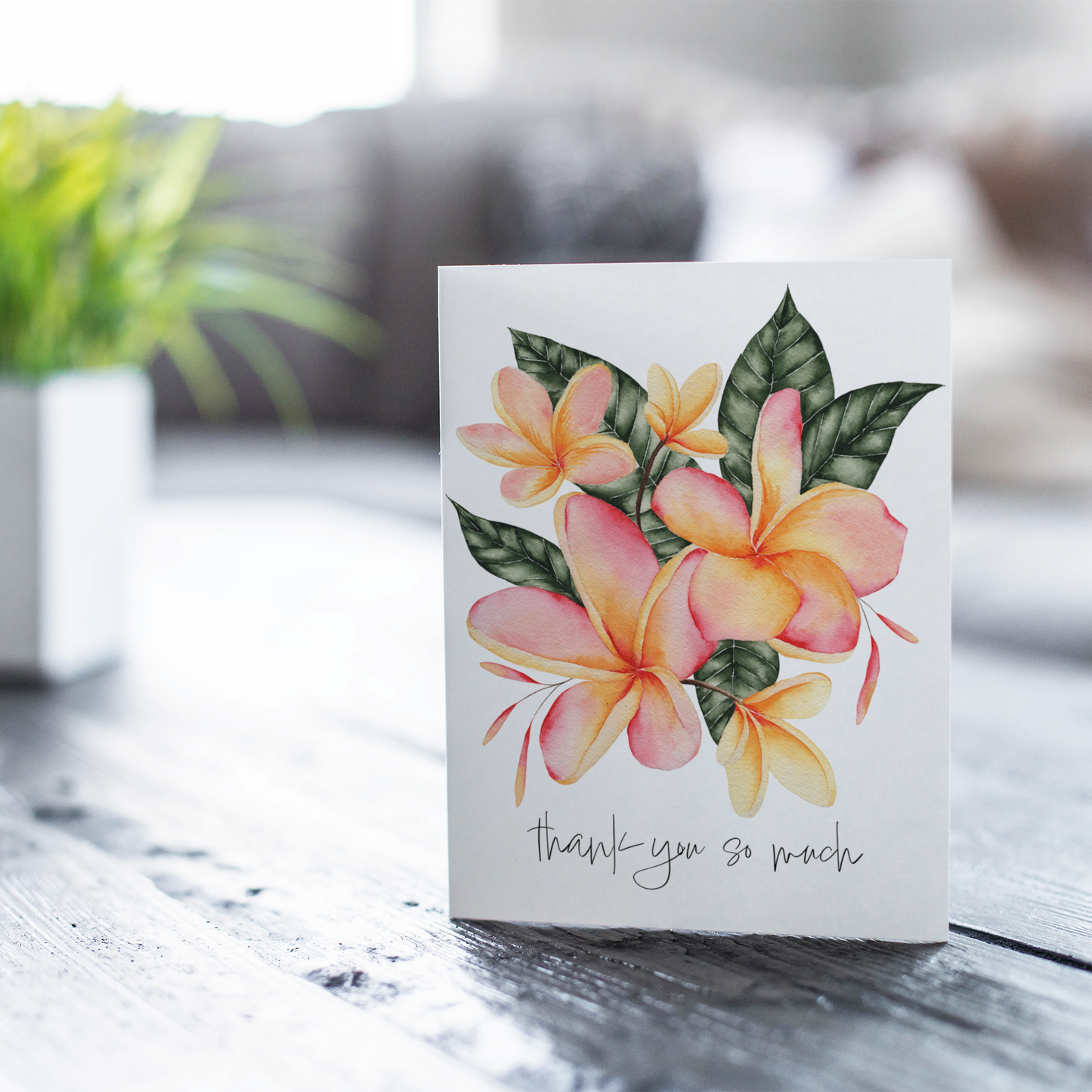 Tropical Watercolor Plumeria Thank You Card with Envelope