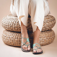 Oceanside Summer Flip Flops Flat Sandals - Turquoise Gray