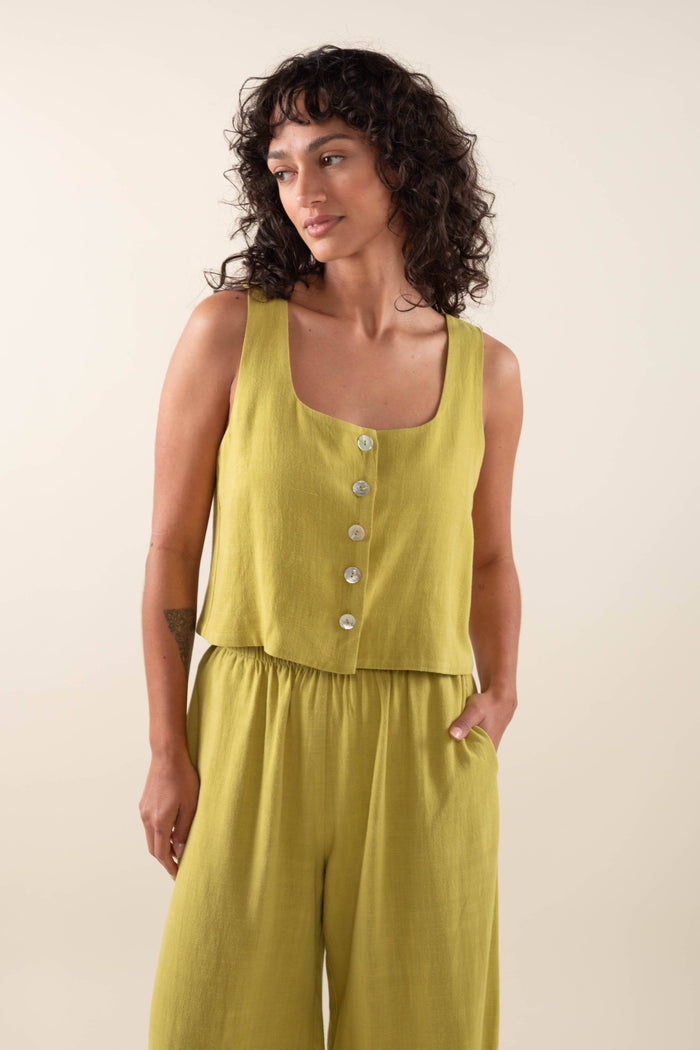 Square Neck Linen Vest